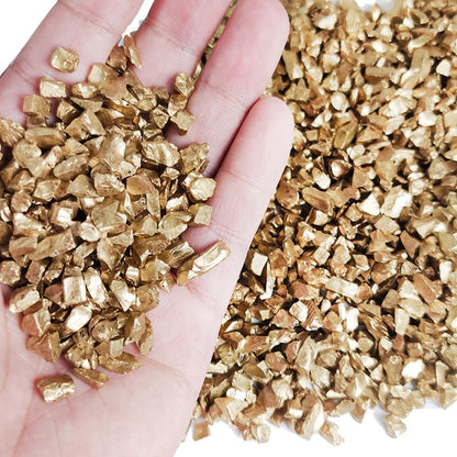 HappyFiller Golden Nuggets Crushed Glass for Resin Art,Small Gravels Stones for Aquarium Fish Tank Bottom Granule,Vase Filler Candle Holder Decor,Wedding Centerpieces Decoration,0.81 LB Gold