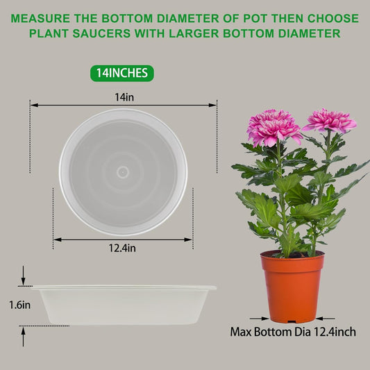 TITE Plant Saucer Heavy Large Planter Durable Thicker Plastic Plant Trays for Indoors and Outdoor,Plant Saucer Drip Trays (Transparent, 14 inch)