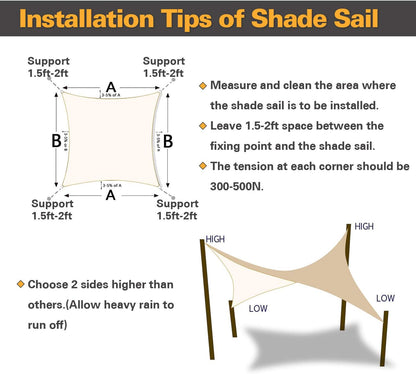 KANAGAWA Sun Shade Sail 10'x10' Cream Rectangle UV Block Canopy Awning Shelter Fabric Cloth Screen for Outdoor Patio Garden Backyard