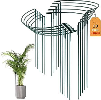 10 Pack Supports Stakes Metal 10" Wide x 24" High Peony Cages and Supports Garden Interlock Half Round Support Ring Border Support Ring Cage for Rose Vine Tomato