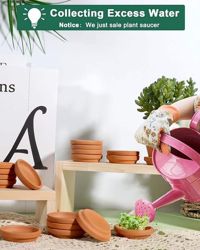 vensovo 2 Inch Terracotta Plant Saucer Pots Tray - 32 pcs Mini Planter Saucers for Indoor & Outdoor Plants, Small Clay Trays Perfect for 1 Inch 1.5Inch Flower Pot
