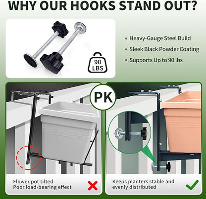 Heavy Duty Adjustable Window Box Brackets - Iron Planter Box Hangers with Reinforced Bottom Support for Balcony, Fence, Railing, Garden - Rust-Proof & Sturdy Flower Pot Holders