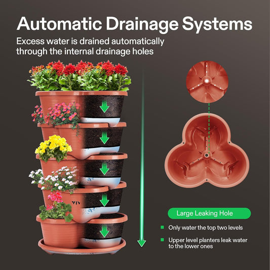 VIVOSUN 2-Pack 5 Tier Vertical Gardening Stackable Planter for Strawberries, Flowers, Herbs, Vegetables, Brown