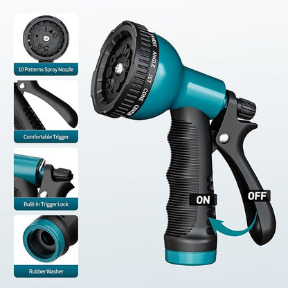 Garden Hose Nozzle Sprayer 10 Watering Patterns Spray Nozzles Heavy Duty Hose Head Lightweight Hose Attachment Blue