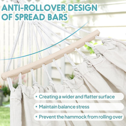 Anyoo Garden Cotton Hammock Comfortable Fabric Hammock with Spreader Bar Sturdy Hammocks Up to 450lbs Portable Lightweight Hammocks with Travel Bag for Camping Outdoor/Indoor Patio Backyard