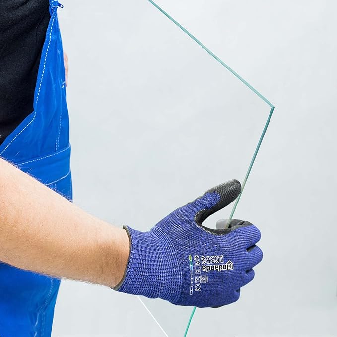 ANDANDA Level 5 Cut Resistant Gloves, 3D Comfort Stretch Fit, Double Frosted Nitrile Coated Work Gloves with Power Grip, Ideal Work Gloves for Handle Glass & Sharp Metal, Blue(XL),1Pair