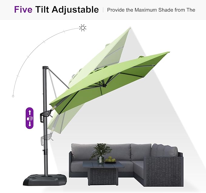 PURPLE LEAF 8 Feet Patio Umbrella Outdoor Cantilever Square Umbrella Aluminum Offset Umbrella with 360-degree Rotation for Garden Deck Pool Patio Apple Green