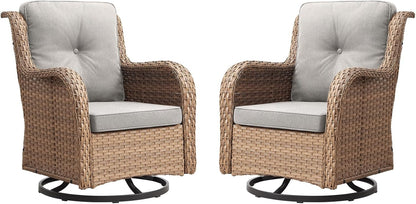 Outdoor Patio Swivel Rocker Chairs - Wicker Rattan Patio Swivel Rocking Chairs Set of 2 with High Back,Deep Seating and Comfort Cushions for Deck Porch Garden,Yellow/Beige