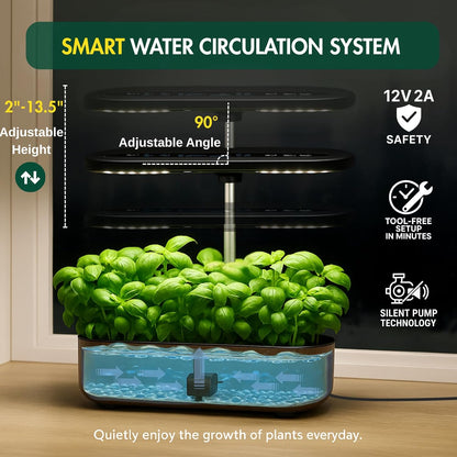 Hydroponics Growing System Kit, Indoor Herb Garden, 14 Pods Upgraded LCD Display, LED Grow Light Quiet Smart Water Pump Automatic Timer, Hydroponic Planter for Home Kitchen Office