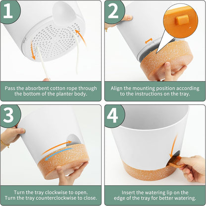 GARDIFE 10/9/8 inch Plant pots, planters for Indoor Plants, self Watering Plant Pot, Flower pots, White