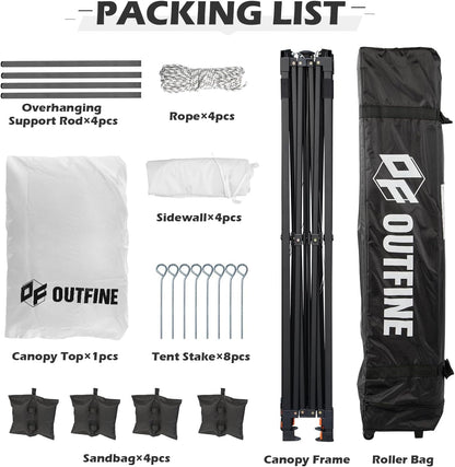 OUTFINE 12×12 Pop Up Canopy-Heavy Duty Canopy Tent with Sturdy Metal Frame(10×10 Base) Reinforced with Steel Cables, Roller Bag, Sidewall×4 for Exhibition, Party&Backyard (White, 12 * 12FT Pro)