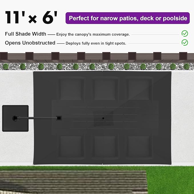 PURPLE LEAF 6.5' X 10' Left-right Tilt Patio Umbrella Outdoor Cantilever Swivel Rectangle Umbrella Aluminum Offset Umbrella with 360-degree Rotation for Garden Deck Pool Patio Grey