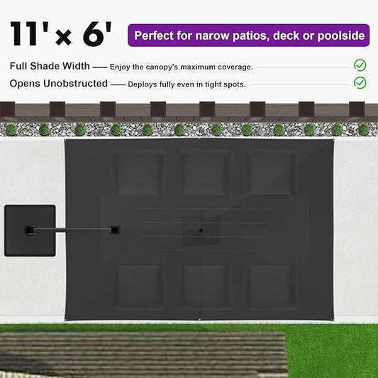 PURPLE LEAF 6.5' X 10' Left-right Tilt Patio Umbrella Outdoor Cantilever Swivel Rectangle Umbrella Aluminum Offset Umbrella with 360-degree Rotation for Garden Deck Pool Patio Grey