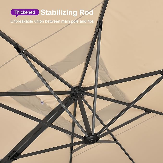 PURPLE LEAF 13' X10' Rectangle Patio Umbrella Large Outdoor Aluminum Offset Umbrella with 360-degree Rotation Cantilever Umbrella for Garden Deck Backyard Pool Beige