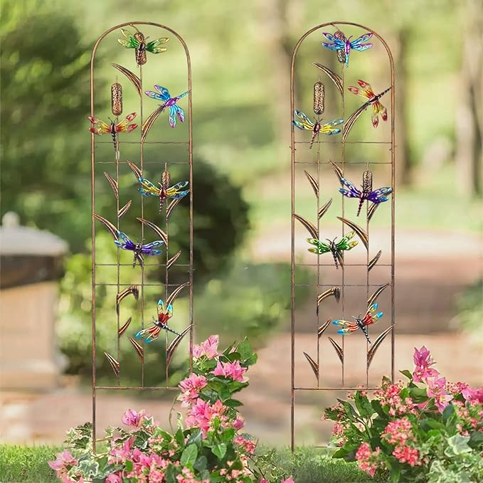 SUNNYPARK Set of 2 Dragonfly Metal Garden Trellis for Climbing Plants, Decorative Vegetables Flowers Vine Trellis for Outdoor Patio 60'' H x 11'' W