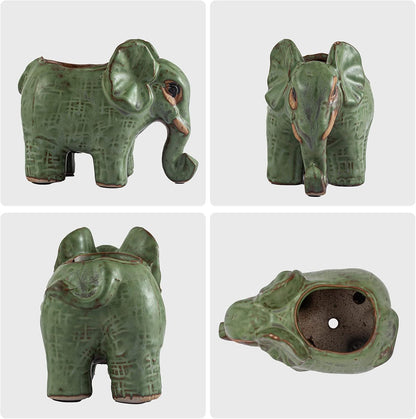 Small Succulent Pots with Drainage, Indoor/Outdoor Ceramic Animal Planter, Cute Cactus/Bonsai Small Flower Pots for Home Decor and Office Desk Decoration, A Set of 4 Pieces is Suitable as A Gift