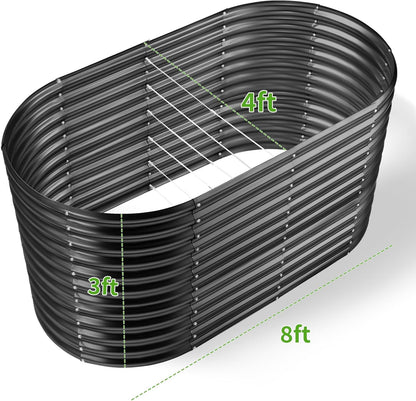 Land Guard 8x4x3ft Oval Galvanized Raised Garden Beds, Large-Capacity Metal Planter Box Outdoor, Durable Deep Raised Garden Bed 3ft Tall, Raised Beds for Gardening Vegetables, Dark Grey