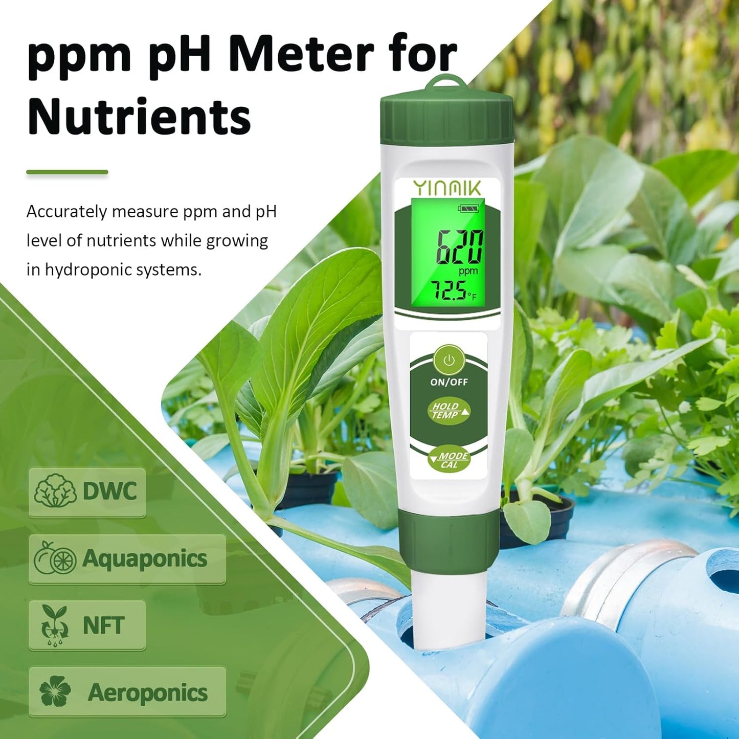 pH EC Meter for Water Hydroponics, PPM Meter for Nutrients, Measure pH PPM Conductivity Temperature of Hydroponic Garden Water and Nutrient Solution, EC pH TDS Meter for Water, Aquarium, Pool