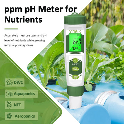 pH EC Meter for Water Hydroponics, PPM Meter for Nutrients, Measure pH PPM Conductivity Temperature of Hydroponic Garden Water and Nutrient Solution, EC pH TDS Meter for Water, Aquarium, Pool