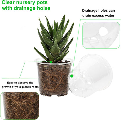 JERIA 30 Pack 5/4/3.5 Inch Clear Nursery Pots with Drainage Holes, Clear Plant Pot for Planting, Transparent Plastic Plant Pots,Durable Seed Starting Pot for Succulents