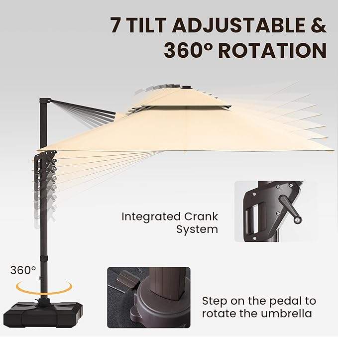 9' X 12' Cantilever Patio Umbrella Outdoor Heavy Duty Double Top Windproof Rectangle Offset Umbrellas with 360-degree Rotation for Pool Deck Backyard, Beige