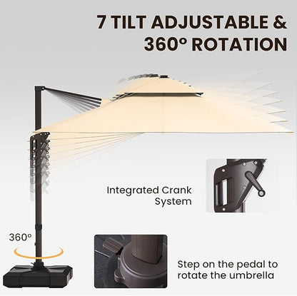 9' X 12' Cantilever Patio Umbrella Outdoor with Base Included Heavy Duty Double Top Windproof Rectangle Offset Umbrellas with 360-degree Rotation for Pool Deck Backyard, Beige