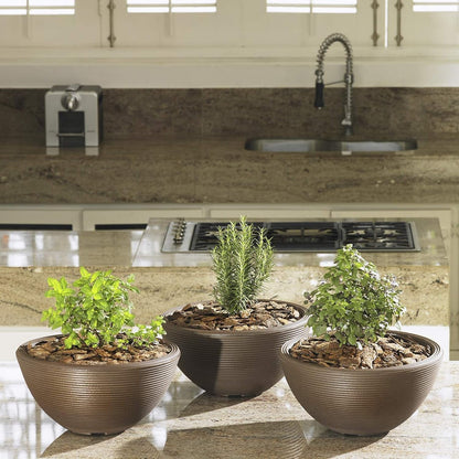 Crescent Garden Delano Bowl Planter, Indoor Outdoor Round Shallow Plant Pot for Water Garden, Bonsai Plant Pots, Succulents with Drain Hole - Double Walled Bowl Lotus Pot, 20" W (Slate)