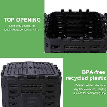 Black Garden Composter Bin - 90 Gallons (340Liter) of Recycled Plastic for Easy Assembly & Aerating Composting – Create Fertile Soil with Lightweight Outdoor Compost Box