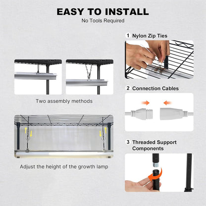 VEVOR DIY Plant Stand with Grow Light, 6-Tier Large Tall Plant Shelf with 192W 5000K Full Spectrum Grow Lights, Indoor Grow Light Shelf with Wheels for Seed Starting 29.5" L x 13.8" W x 70.9" H