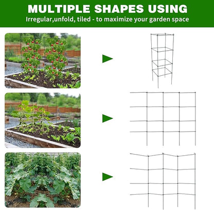 6 Packs Tomato Cages for Garden, 12"×12"×39" Plant Support Cage with Different Spacing, Green Metal Trellis for Climbing Plants Like Cucumber, Flowers