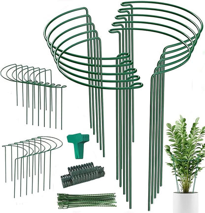 24 Pack Plant Support Stake, Half Round Metal Garden Plant Stake, Green Plant Support Ring, Border Support with Plant Lables & Plant Clips for Outdoor Indoor Plants, Vegetable, Flowers