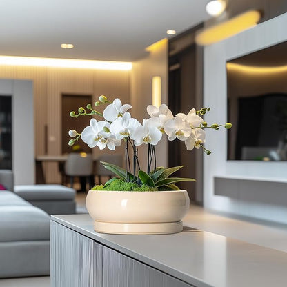 Bonsai Pots - 10 Inch Ceramic Succulent Planters Indoor Outdoor, Bonsai Planters with Drainage Hole and Saucer, Round Shallow Planter, Bowl Planter, House Decor, Gifts for Plant Lover, Beige