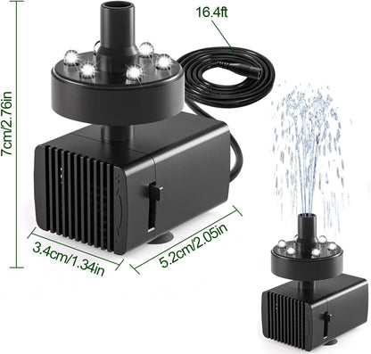 24-Hours Working Bird Bath Fountains Plug in, Jutai Adjustable DC 12V Water Fountain Pump with LED Light for Birdbath, Garden, Small Fish Tank, Pond,16.4Ft Power Cord, Adapter Included(White)