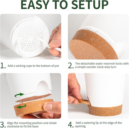 4 inch Small Plant Pots for Outdoor Indoor Plants, 5 Pack Planters with Drainage Holes and Tray, Small Self Watering Pots for Succulent,Cactus, Aloe and Other Plants (White)