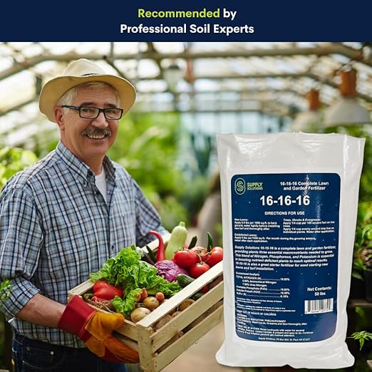 Supply Solutions 16-16-16 Complete Lawn & Garden All Purpose Granular Fertilizer - The Ultimate Plant Food for Lush Greenery & Vibrant Blooms - for All Plants, Vegetables, Fruits, and Berries - 50lbs