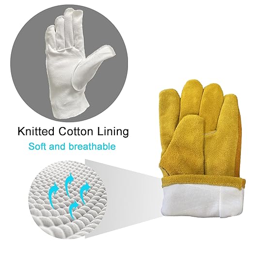 Women's Cotton Lined Leather Work Gardening Gloves, Rose Trimming, TIG/MIG Welding, Construction, Farm, Ranch Flexible Cowhide Gloves. Comfortable, Durable (Small)