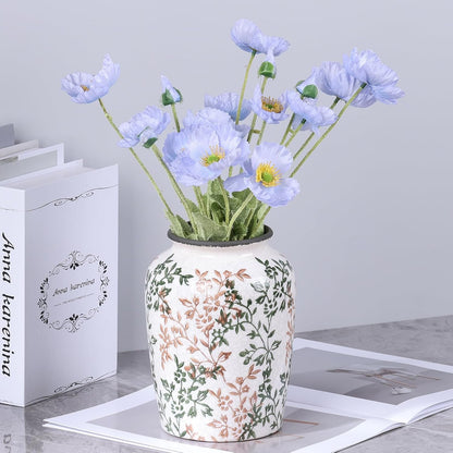 Vintage Vase for Flowers,Green Chinoiserie Ceramic Vase,Rustic Farmhouse Cracked Vases,for Flower Arrangement,Living Room, Office, Shelf, Fireplace Tables,Centerpieces,Chinoiserie Pottery Decor(D)