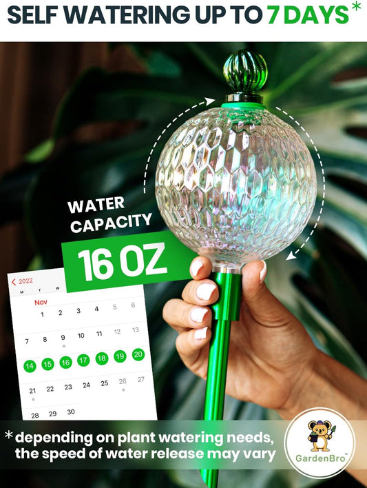 16 Oz Plant Watering Globes for Indoor Plants with Metal Self Watering Planter Insert - Premium XL Glass Hand-Blown Globe - Automatic Plant Waterer Indoor, Gift Idea for Gardeners [1 Globe, Textured]