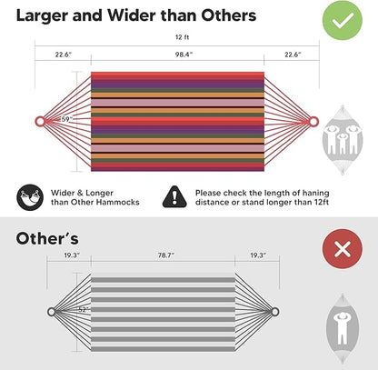 SUNCREAT Hammocks for Outside, Portable Heavy Duty Tree Hammock, Red Stripes