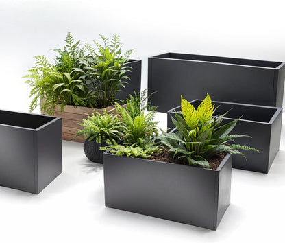 GSK Black Metal Planter Versatile Box with Drainage Holes Galvanized Painted Iron Flower Boxes for Indoor Outdoor Use Ideal Patio Balcony Garden Elevated Plant Bed