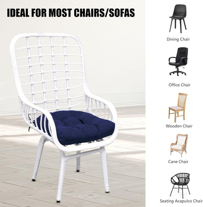 RACE LEAF Outdoor Seat Cushions Set of 2, 19" x 19" Square Patio Cushions, Plump Filling Tufted Water-Resistant Olefin Chair Seat Cushion with Ties for Non-Slip Support, Navy