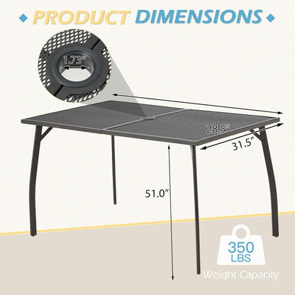 AECOJOY Outdoor Patio Dinning Table for 6, 51"x31" Rectangular Metal Steel Patio Outdoors Tables with 1.73" Umbrella Hole All Weather-Resistant for Lawn Backyard Garden, Porch Dark Grey