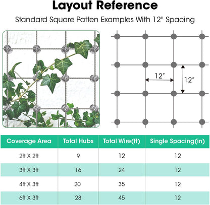 Stainless Steel Trellis Wire Kit for Climbing Plants - 20 Sets T316 Garden Wire Support System with 98Ft Cable, Outdoor Wall Mount Espalier Trellis Kit for Rose/Vine Training