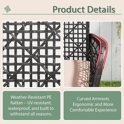 4-Piece Patio Furniture Set, Weather-Resistant Rattan Patio Conversation Set with Two-Tier Coffee Table, Upholstered Openwork Wicker Furniture for Porch, Garden, Lawn, Khaki