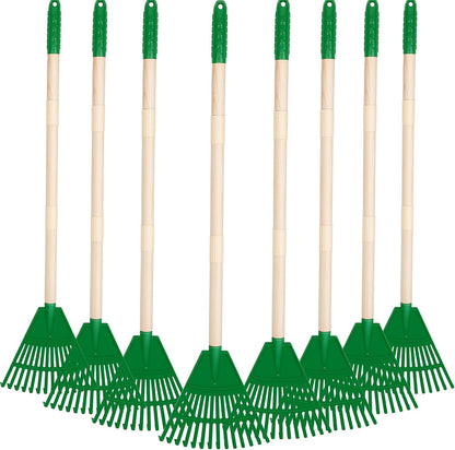 Therwen 8 Pcs Kids Rake 31" Child Size Plastic Lawn Rakes for Leaves Small Rake with Plastic Head and Wooden Handle Toddler Kid Gardening Tools for Leaves Gardening Camping(Green)