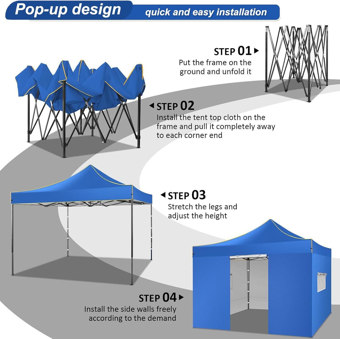 COBIZI 10x10 Heavy Duty Pop up Canopy with 4 Removable Sidewalls, Canopy Tent with Portable Bag, Ez Pop up Tent Commercial Gazebo Waterproof Sunshade for All Weather Party Camp Stall Patio