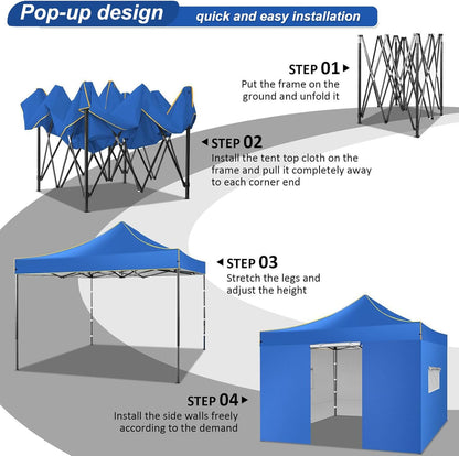 COBIZI 10x10 Heavy Duty Pop up Canopy with 4 Removable Sidewalls, Canopy Tent with Portable Bag, Ez Pop up Tent Commercial Gazebo Waterproof Sunshade for All Weather Party Camp Stall Patio