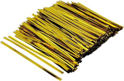 400 Pcs Metal Twist Ties 4 Inches Twist Straps for Bread Bags Candy Bags Snack Bags Halloween Party Cake Favor (Gold)