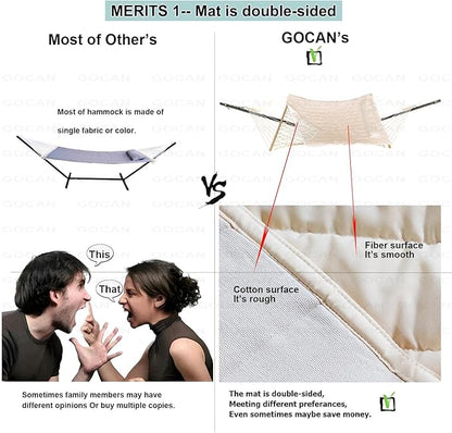 Mesh Hammock,Cotton Rope hammocks with Pad Chains Hooks Tree Straps fit Stands from 9' to 15' for Outside Indoor Patio Yard