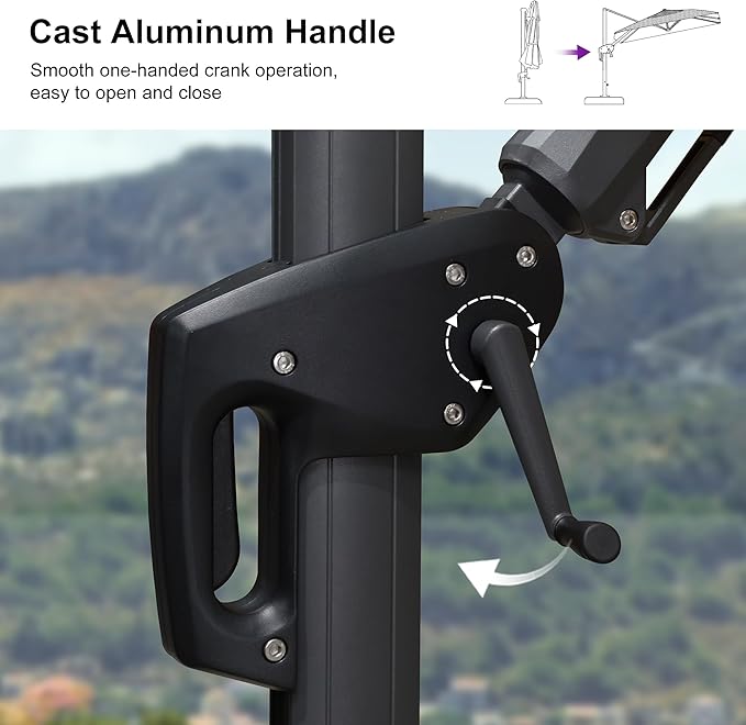 PURPLE LEAF 10 Feet Patio Umbrella Outdoor Cantilever Solar Powered LED Swivel Square Umbrella Aluminum Offset Umbrella with 360-degree Rotation for Garden Deck Pool Patio White